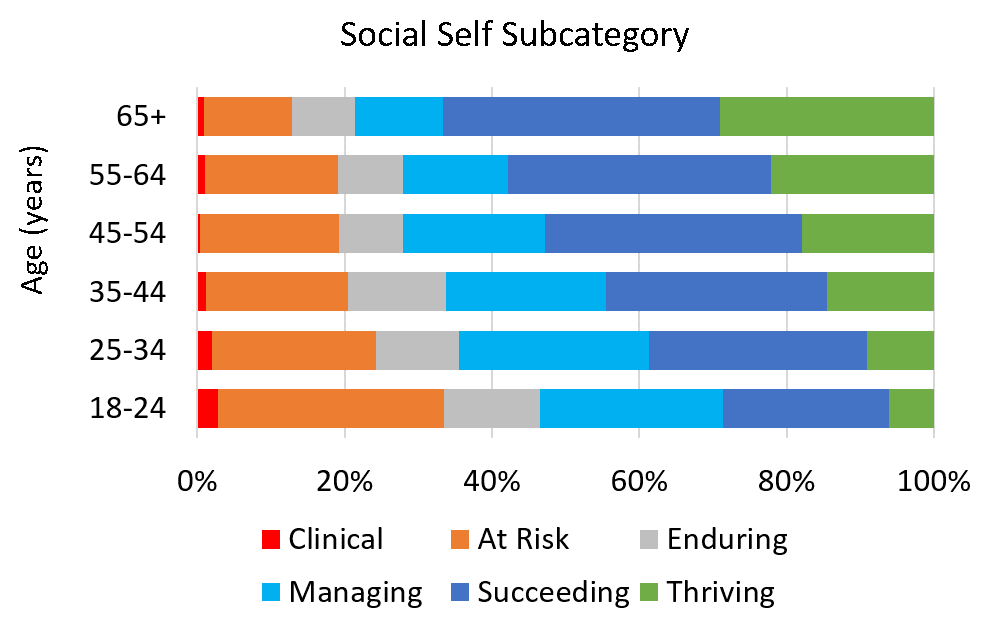 Social Self Scores across age groups.